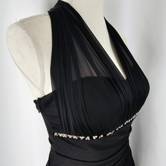 Betsy & Adam Women's Vintage Y2K Black Rhinestone Halter Bodycon Dress Size 4 - Picture 7 of 14